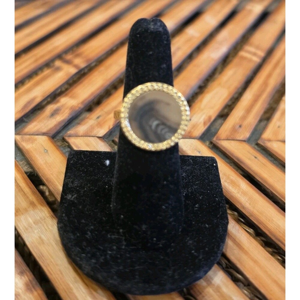 925 Silver Gold Plated Monogram Open Band Statement Ring w/ Rhinestone Halo